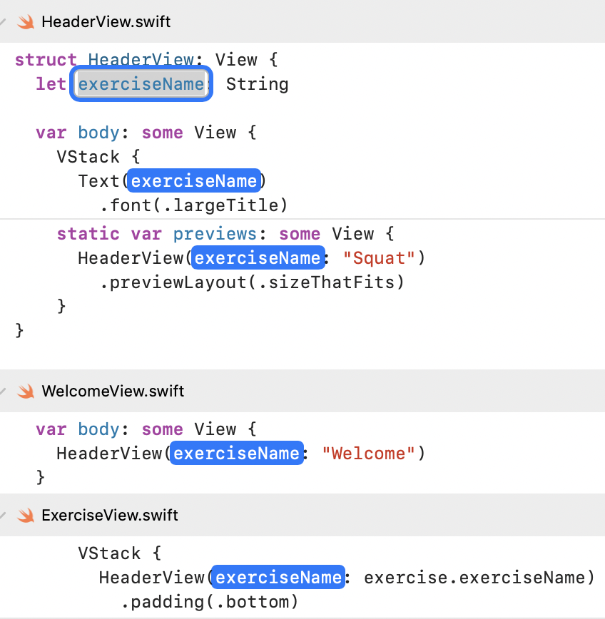 Xcode shows code affected by name change.