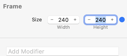 Set Frame Width and Height to 240.
