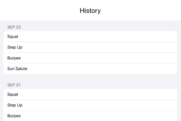 History list for two days