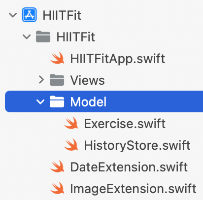 Model group with Exercise and HistoryStore