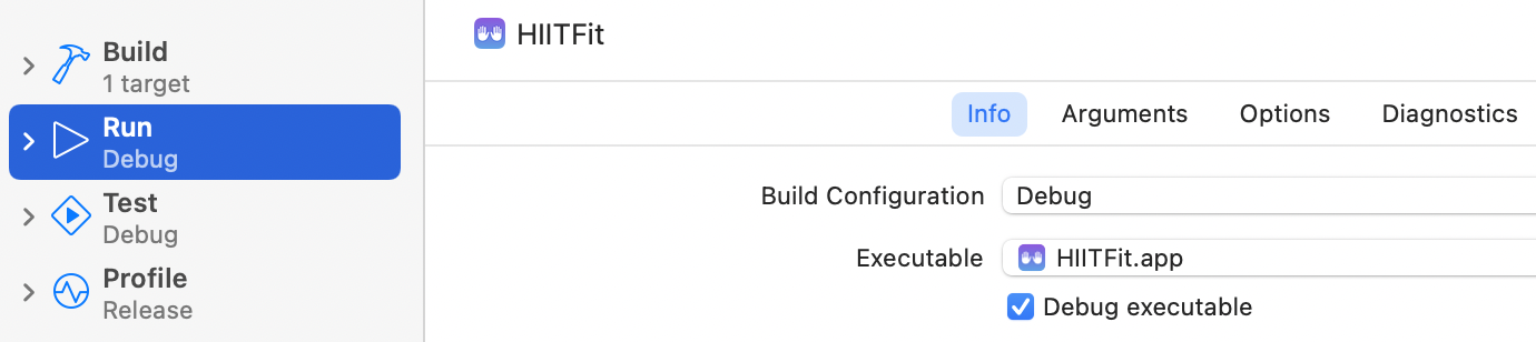 Debug build configuration