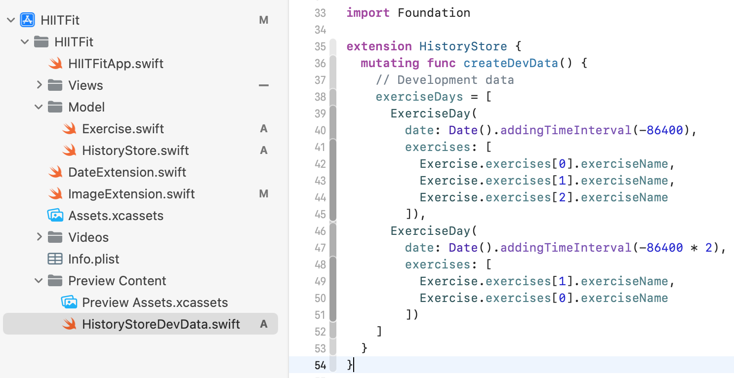 HistoryStore extension in Preview Content